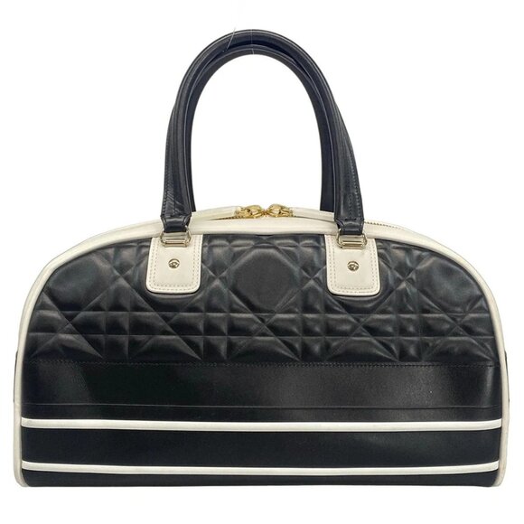 Auth DIOR/ChristianDior VIBE medium bowling bag with canage stitching - Black - Picture 3 of 15